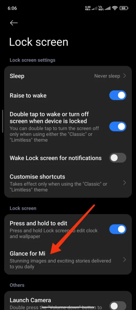 how to turn off glance in redmi