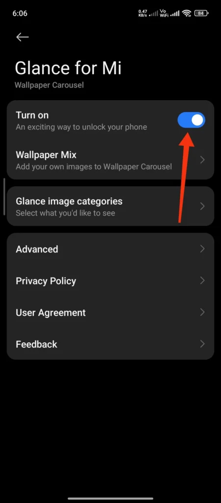 how to turn off glance in redmi